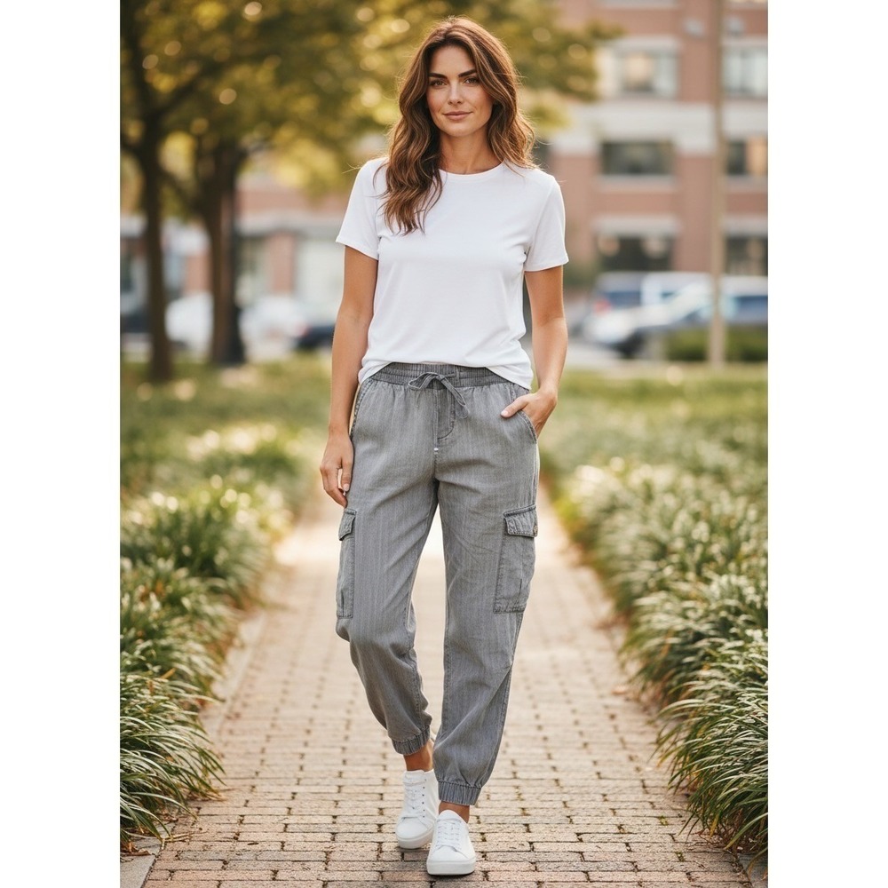 Dress Forum Los Angeles Grey Cargo Jogger Pants Women Size Large Drawstring L - Picture 7 of 7